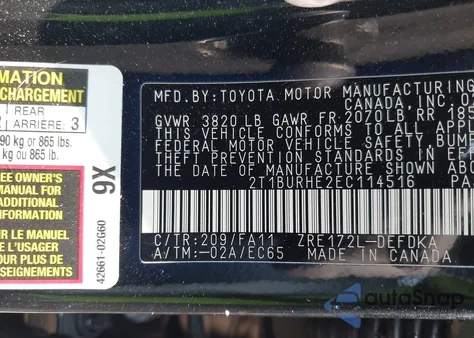 2014 Toyota Corolla L из США, поврежденный, VIN 2T1BURHE2EC114516